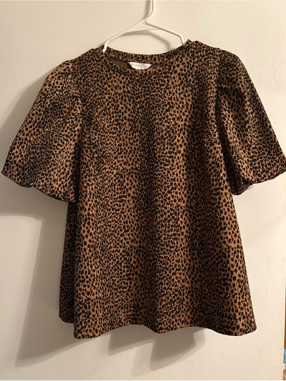 Crown & Ivy Leopard Shirt with Puffy Sleeves